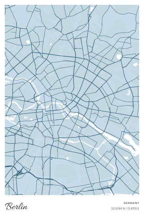 Berlin, Germany map poster in Blueprint design and Cloud colors