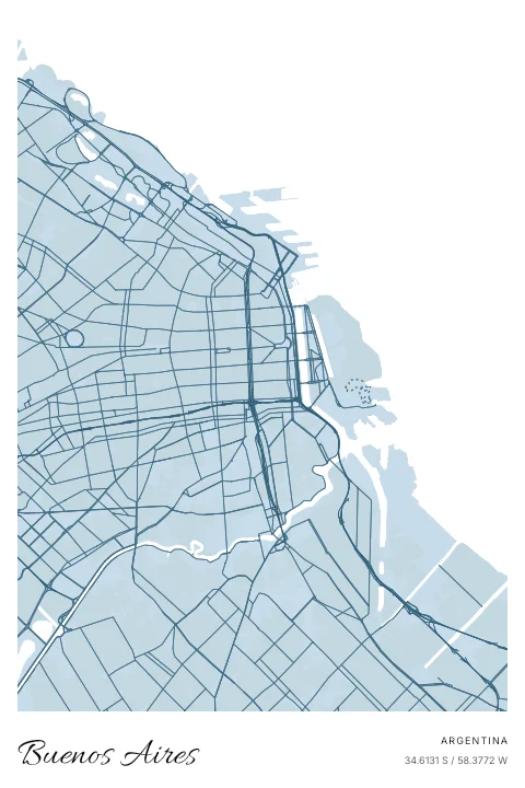 Buenos Aires, Argentina map poster in Blueprint design and Cloud colors