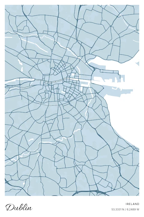 Dublin, Ireland map poster in Blueprint design and Cloud colors