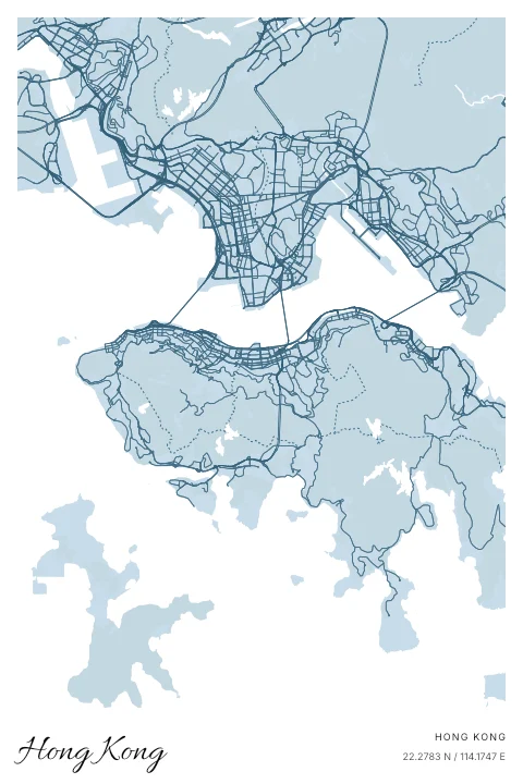 Hong Kong, Hong Kong map poster in Blueprint design and Cloud colors