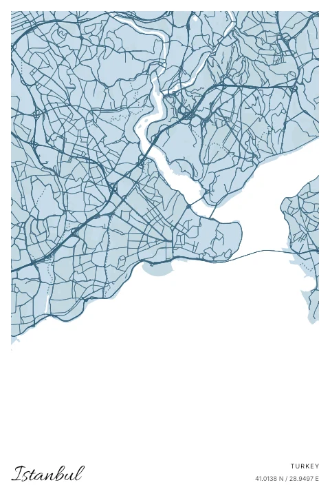 Istanbul, Turkey map poster in Blueprint design and Cloud colors