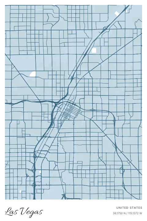 Las Vegas, United States map poster in Blueprint design and Cloud colors