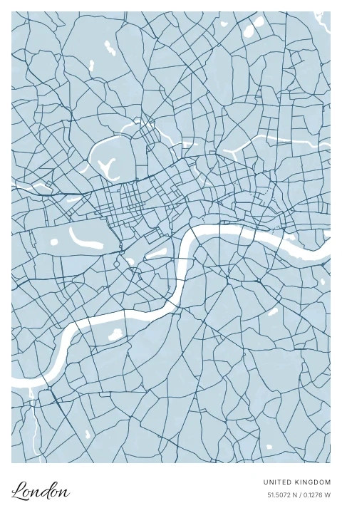 London, United Kingdom map poster in Blueprint design and Cloud colors