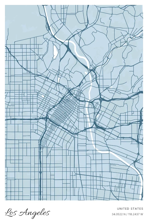 Los Angeles, United States map poster in Blueprint design and Cloud colors