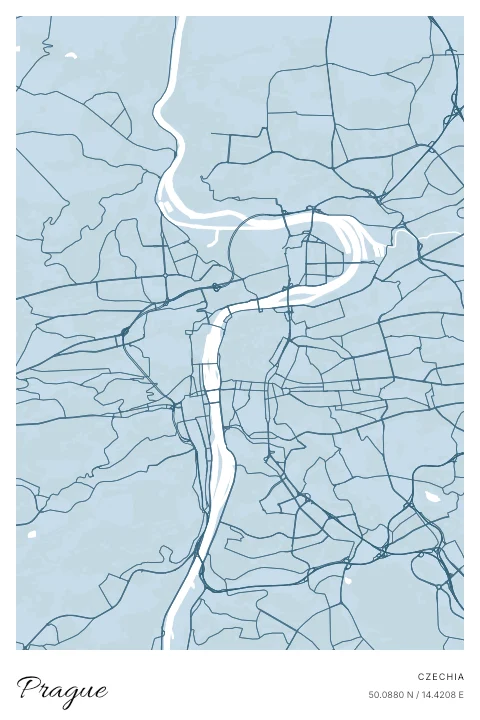 Prague, Czechia map poster in Blueprint design and Cloud colors