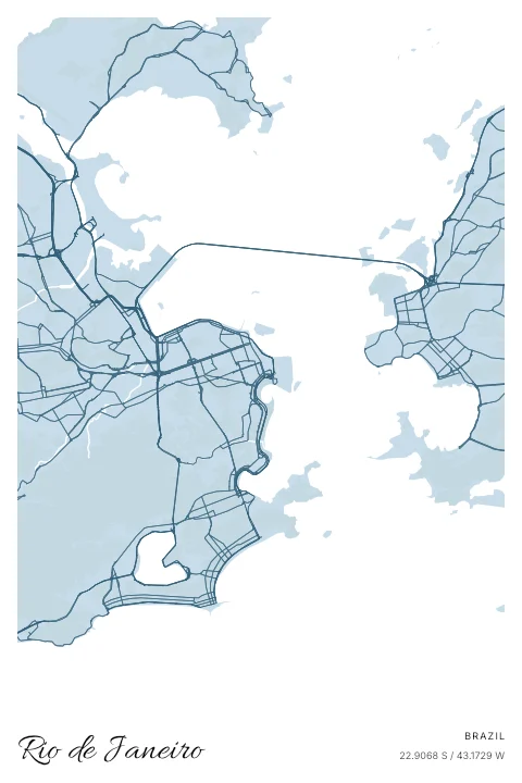 Rio de Janeiro, Brazil map poster in Blueprint design and Cloud colors