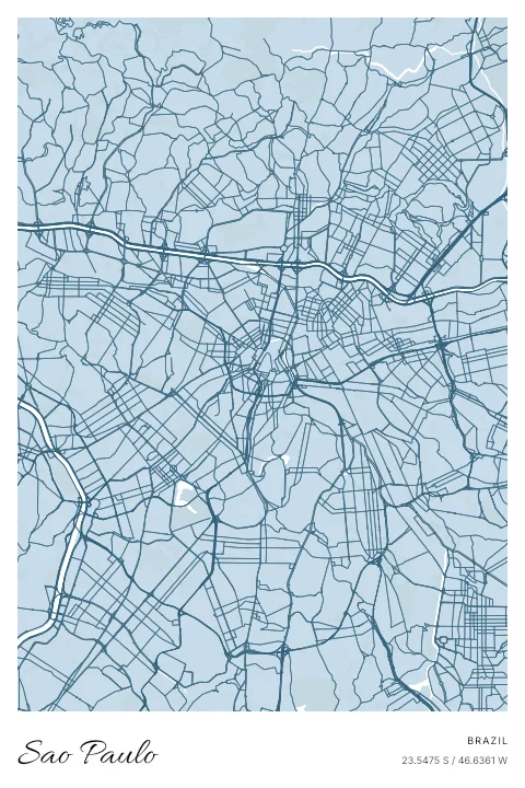 Sao Paulo, Brazil map poster in Blueprint design and Cloud colors