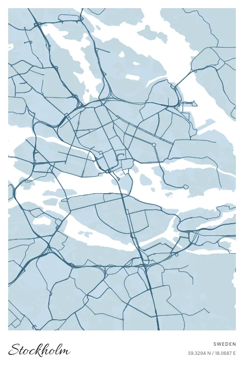 Stockholm, Sweden map poster in Blueprint design and Cloud colors