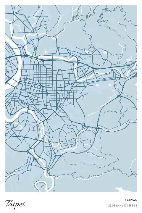Taipei, Taiwan map poster in Blueprint design and Cloud colors