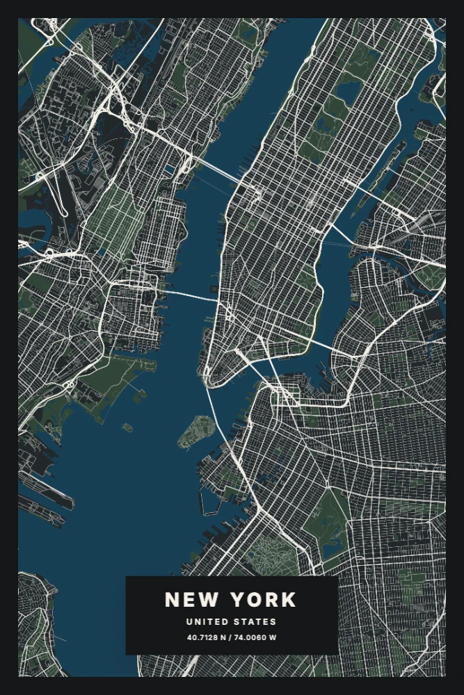 New York Map Art in the Moonlight design