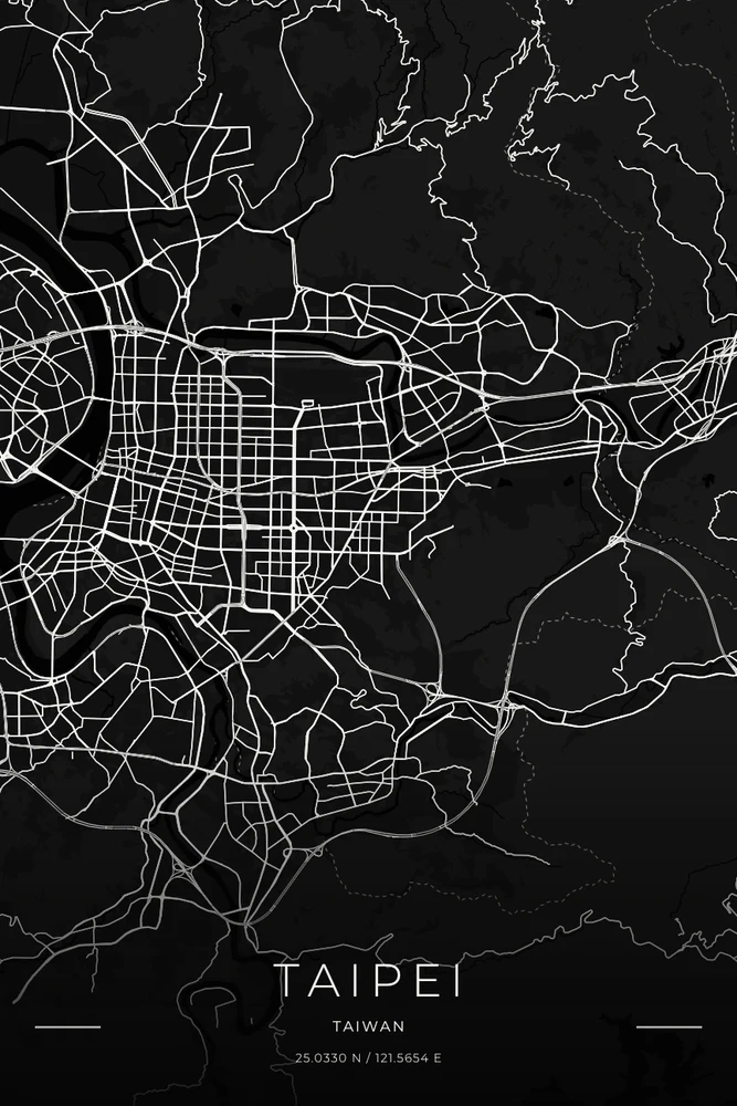 Taipei in the Noir Map Art design